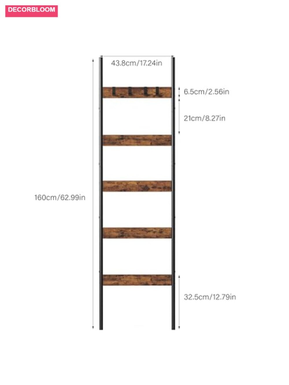 5-Tier Blanket Ladder with Hooks, Faux Leather and Metal Freestanding Towel - Picture 2 of 6